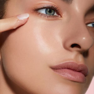 Una mujer posando su rostro luego de un tratamiento